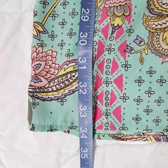 Hello Miss Womens Dress One Shoulder Bell Sleeve Mini Green Paisley Sz Small - Picture 14 of 14